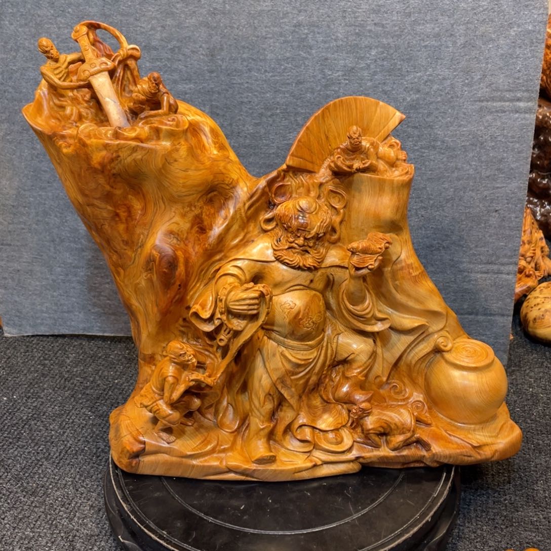 柏木（崖柏）太行精品陈化脑纹理五鬼钟馗摆件