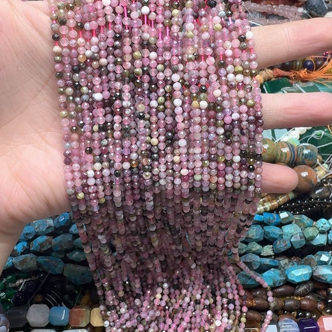 玛瑙/玉髓合金珠宝半成品一条3mm碧玺切面