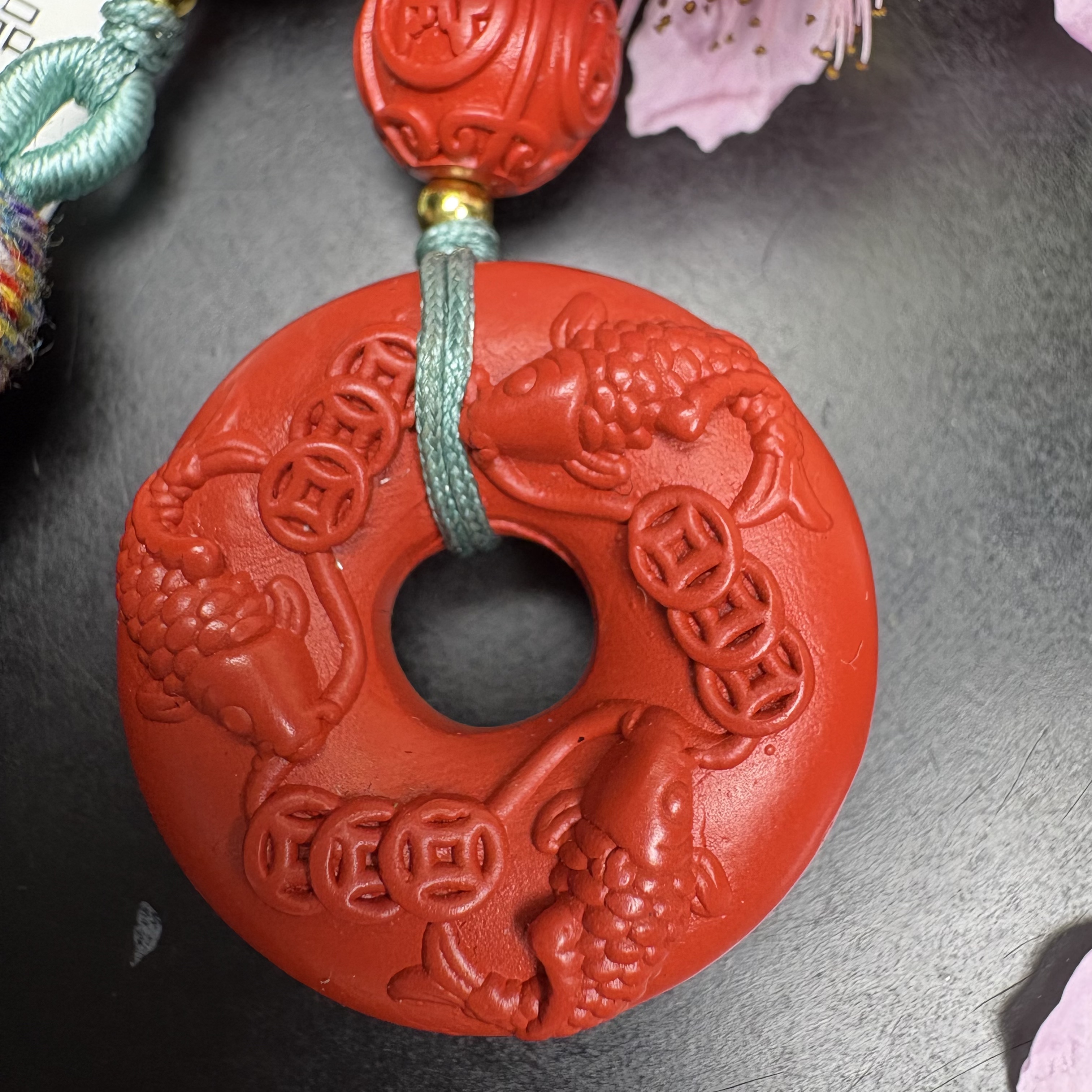 含辰砂工艺品【老张朱砂阁】朱砂水飞砂金玉满堂平安扣包包挂SJ19