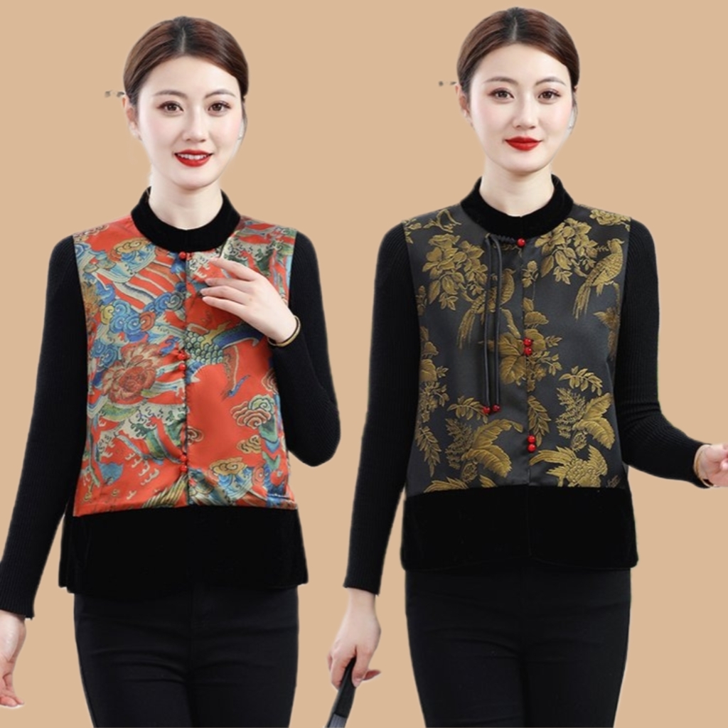 新中式春秋双面穿刺绣马甲国风民族风坎肩气质妈妈外套唐装马夹春