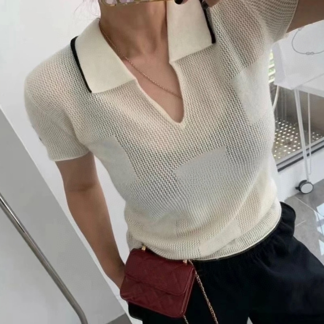中古款针织短袖羊绒polo