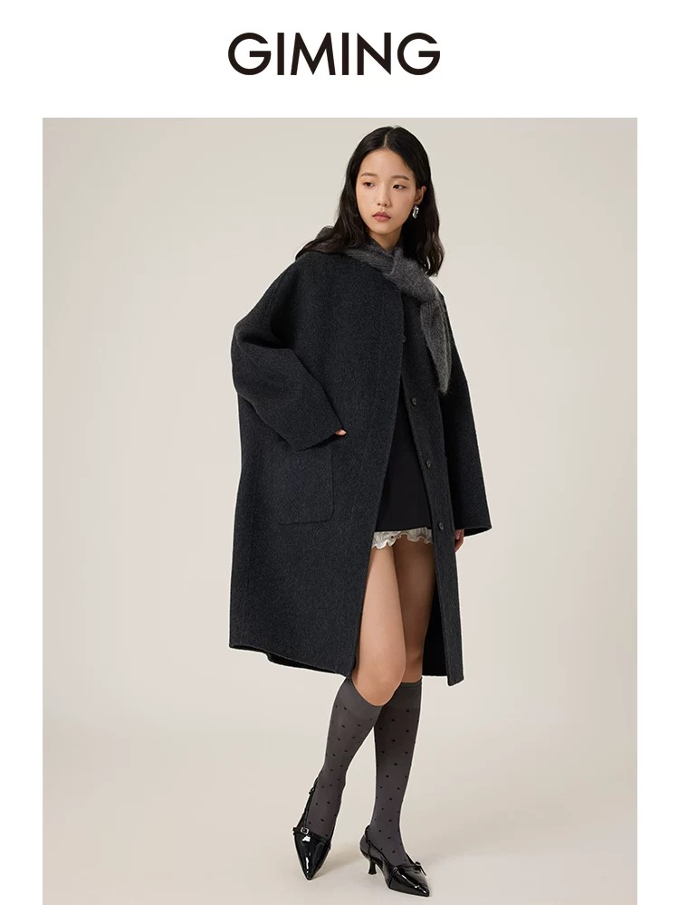 GIMING设计师品牌宽松经典高级H型围巾羊毛时尚大衣