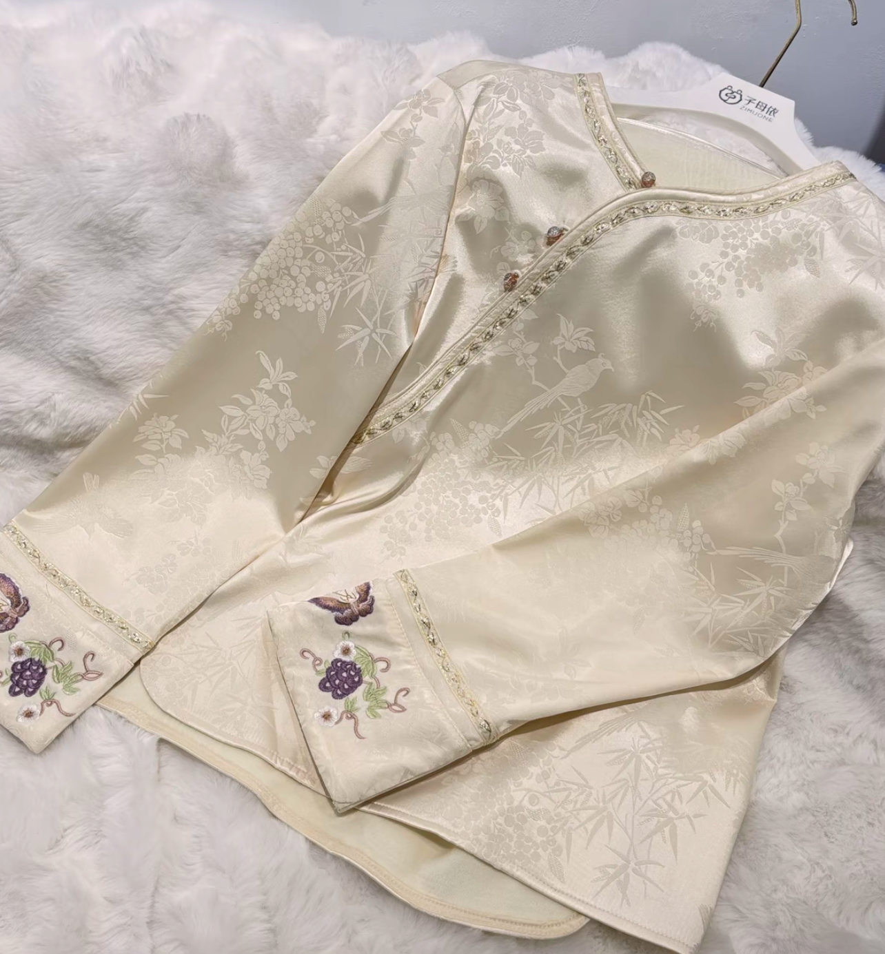 【8637】竹影—2026新款圆领新中式加绒加厚长袖提花上衣