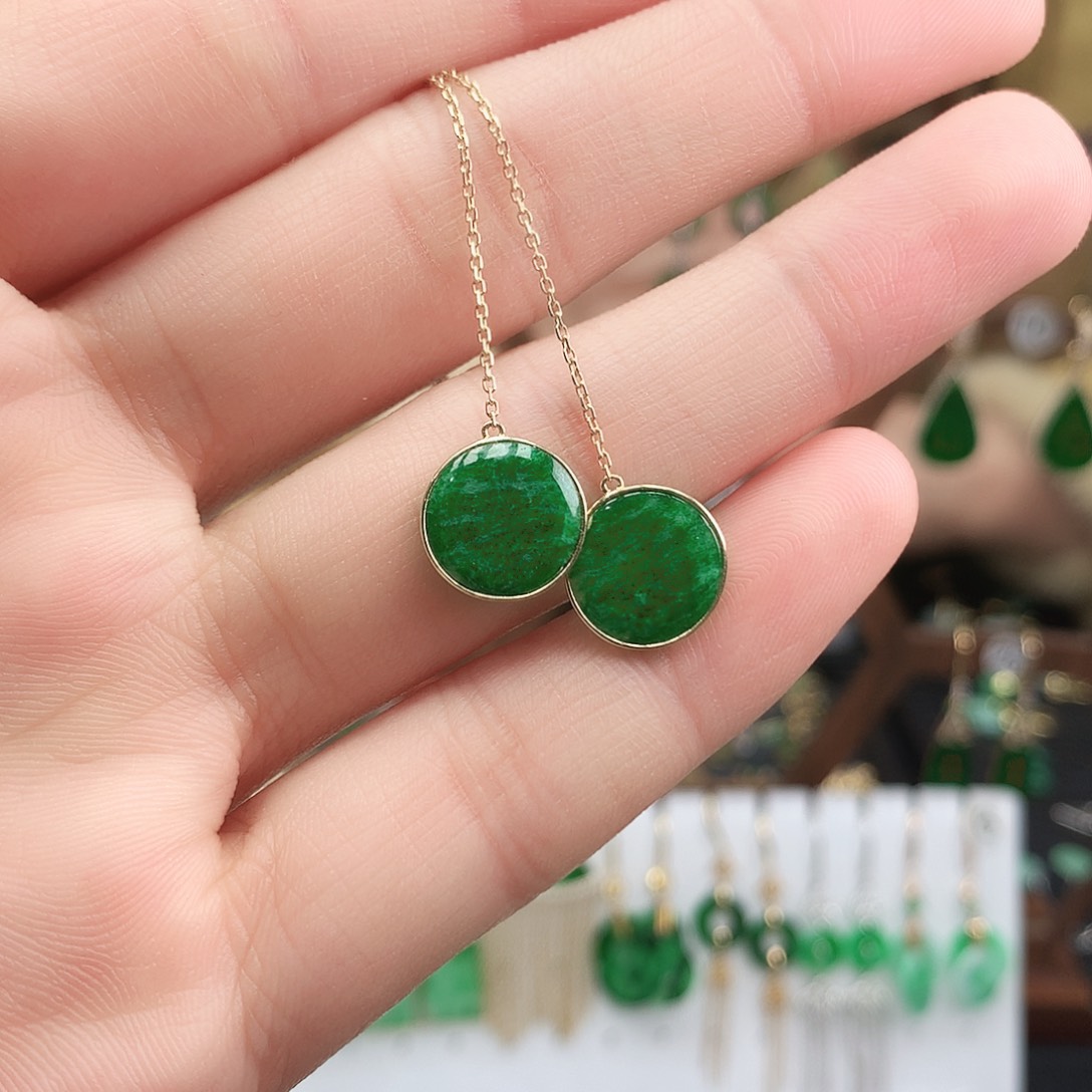 翡翠耳饰18K金镶嵌耳饰