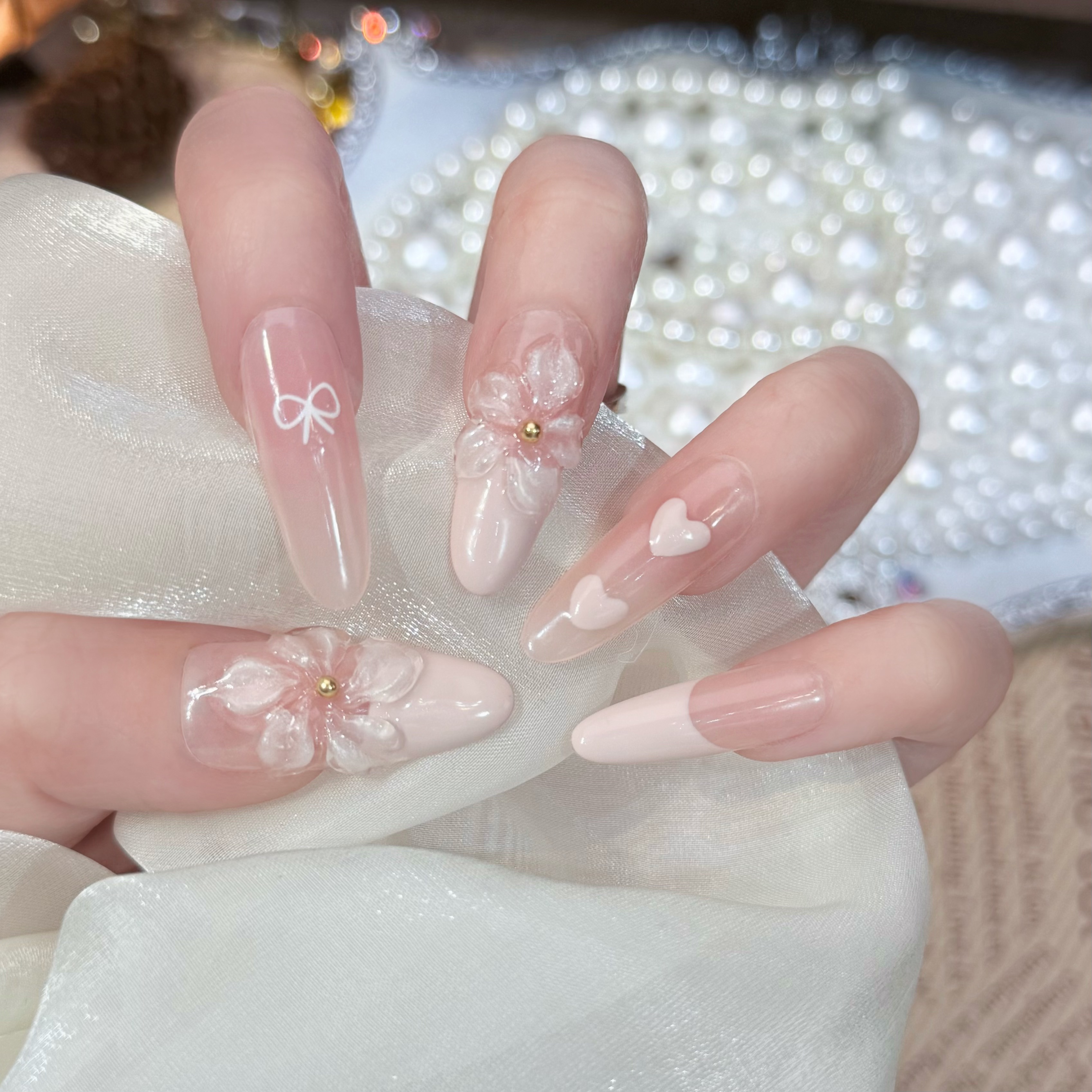 【冬日冰花】花朵冰透显白手工穿戴甲10片装可拆卸宠粉气质美甲