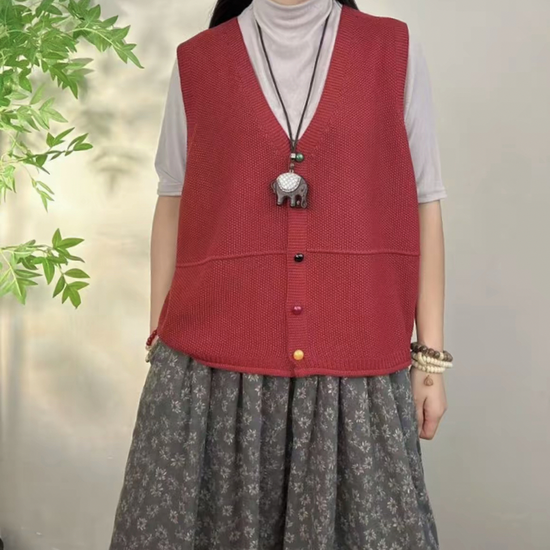 短款纯色拼接夏季女秋季百搭V领马夹马甲开衫春季复古