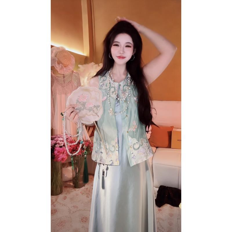 [崔]W0351 刺绣提花薄款大象常规女马甲马夹中式显瘦学院风国风