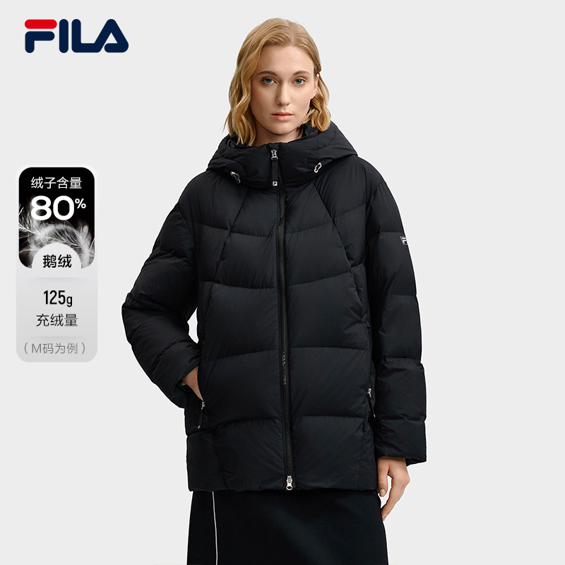 FILA斐乐秋冬女款长款羽绒服时尚户外休闲连帽保暖F11W543908F