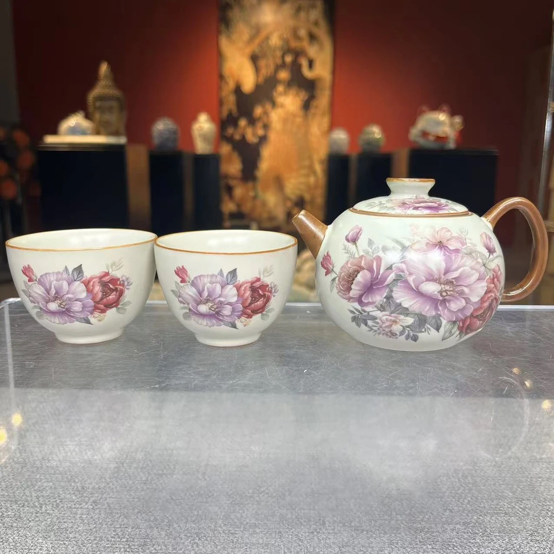 高端茶具牡丹一壶两杯