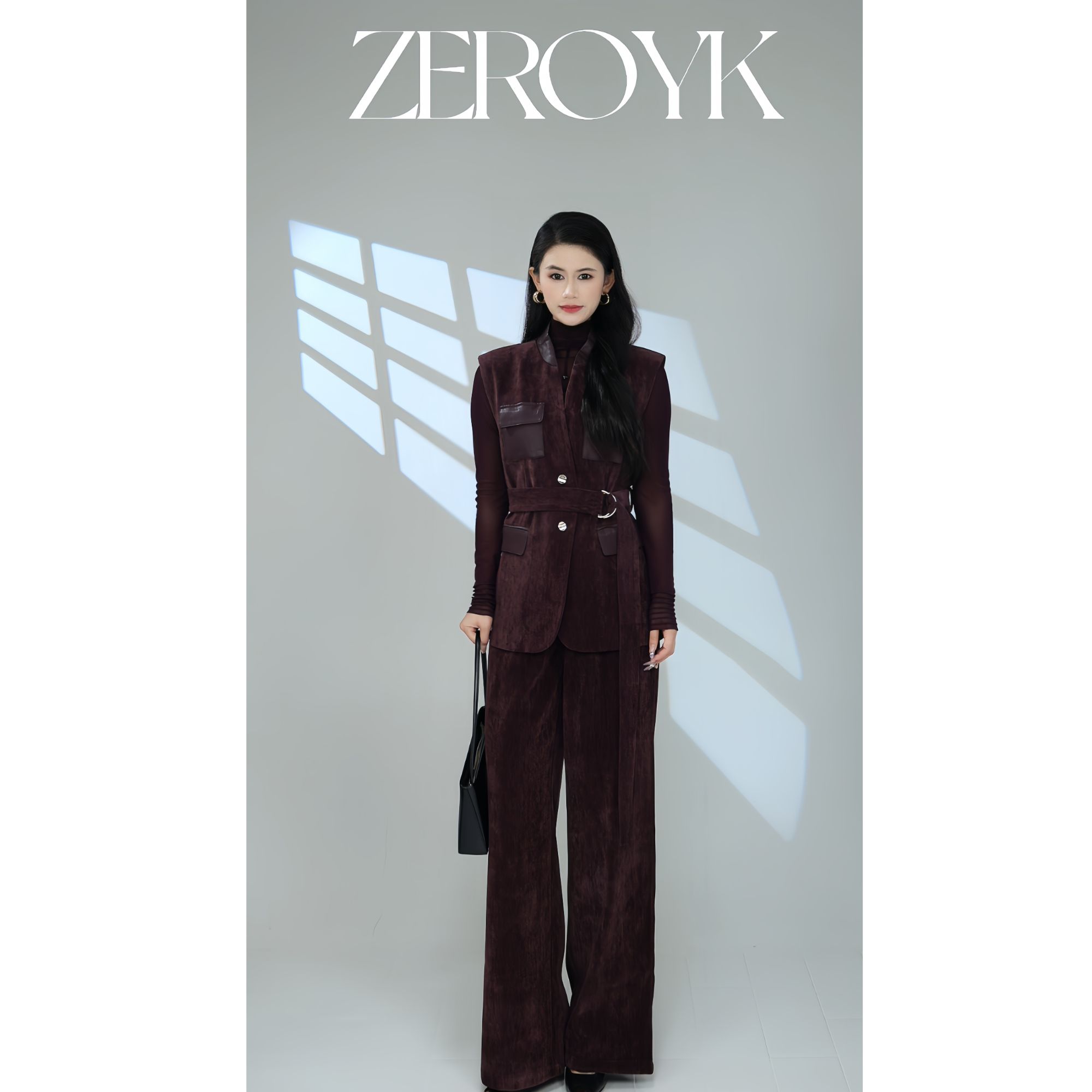 ZEROYK【翎蔻】深圳南油休闲时尚设计师植绒纯色极简风套装