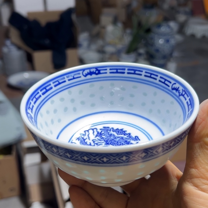 陶瓷青花玲珑5饭碗
