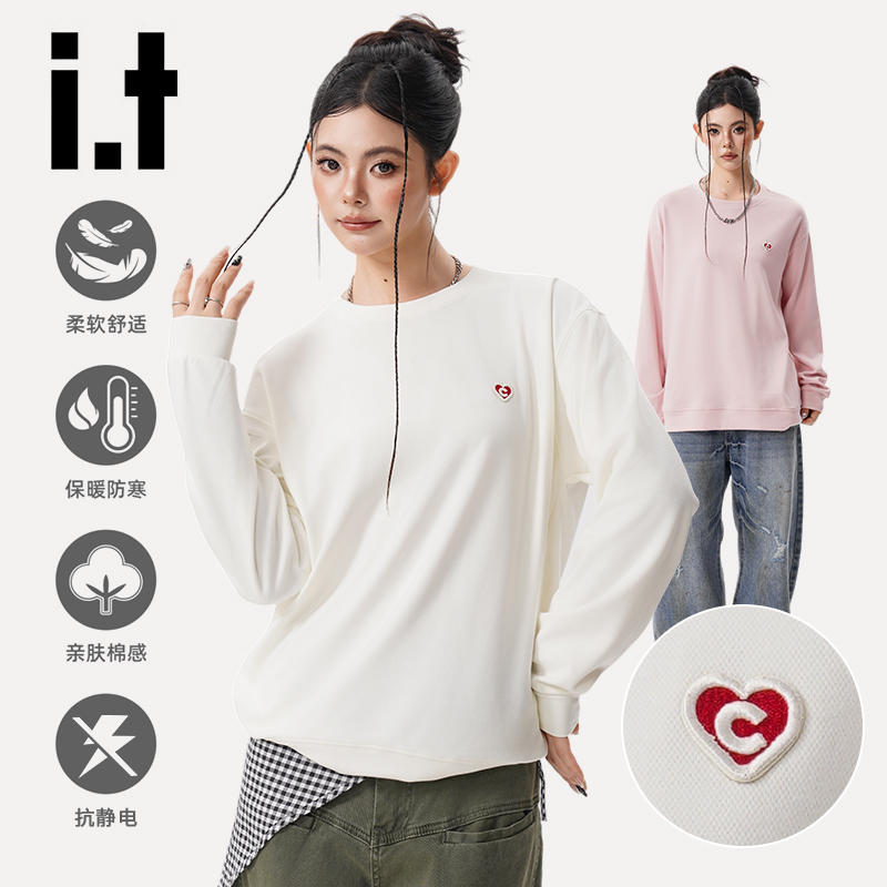 it:CHOCOOLATE圆领卫衣女新款刺绣宽松休闲潮牌秋季上衣打底衫女