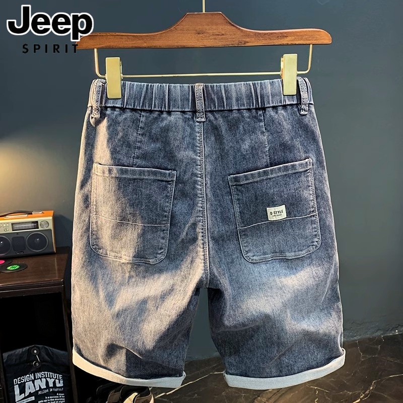 jeep吉普美式高街牛仔短裤男士夏薄款潮牌宽松阔腿直筒中裤五分裤