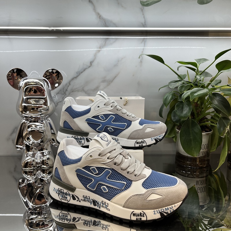 欧洲站2025春夏新款磨砂牛皮网布时尚拼接户外运动休闲百搭潮鞋男