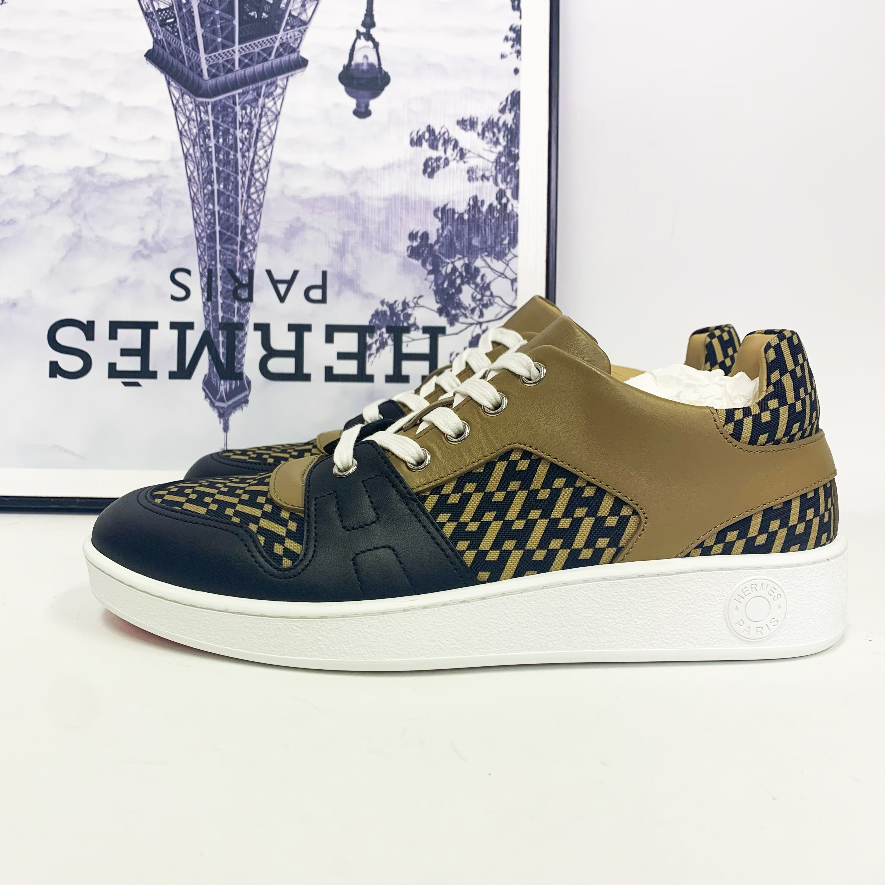 全新未使用 Hermes/爱马仕 爱马仕Free系列黑棕色板鞋时尚百搭