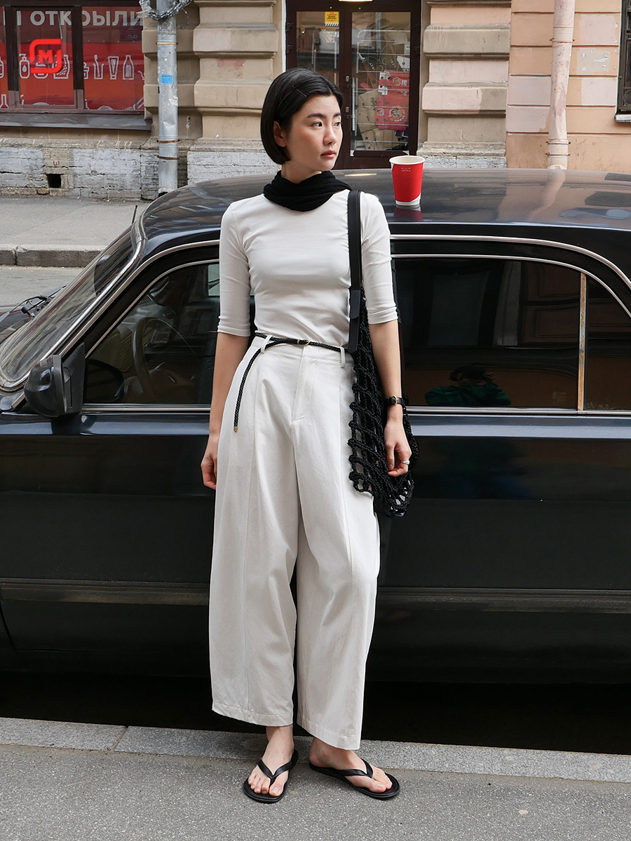 【素简】高腰宽松休闲裤倒褶设计松弛惬意含皮带气球裤01975