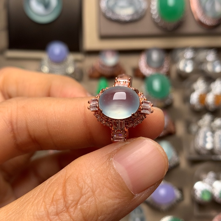 翡翠合金戒指翡翠高冰起光刚蛋