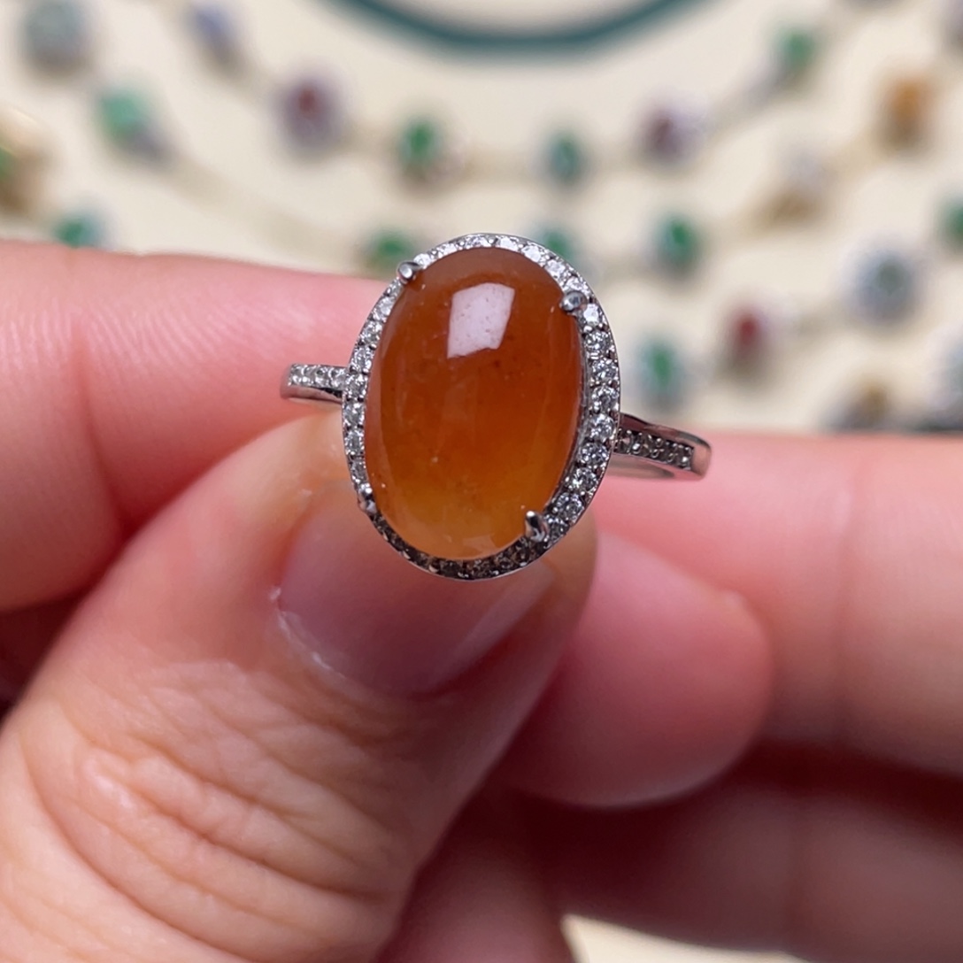 翡翠戒指银S925镶嵌纯天然缅甸翡翠