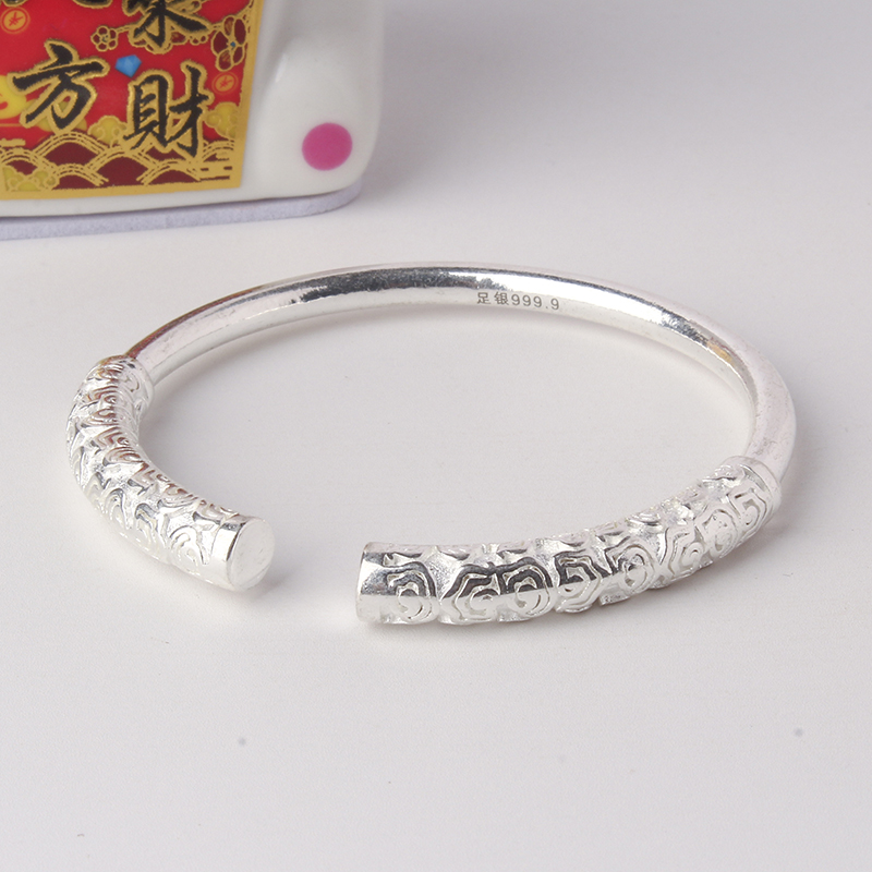 足银手镯 7号链接【开口金箍棒】 发货带证书带礼盒