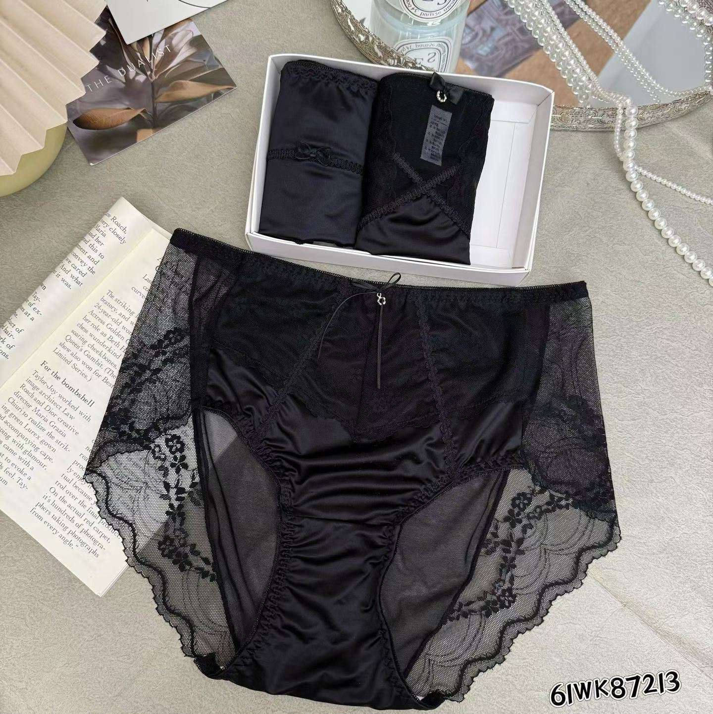 纯欲风性感蕾丝中高腰女士透气网纱三角内裤舒适亲肤夏季薄款