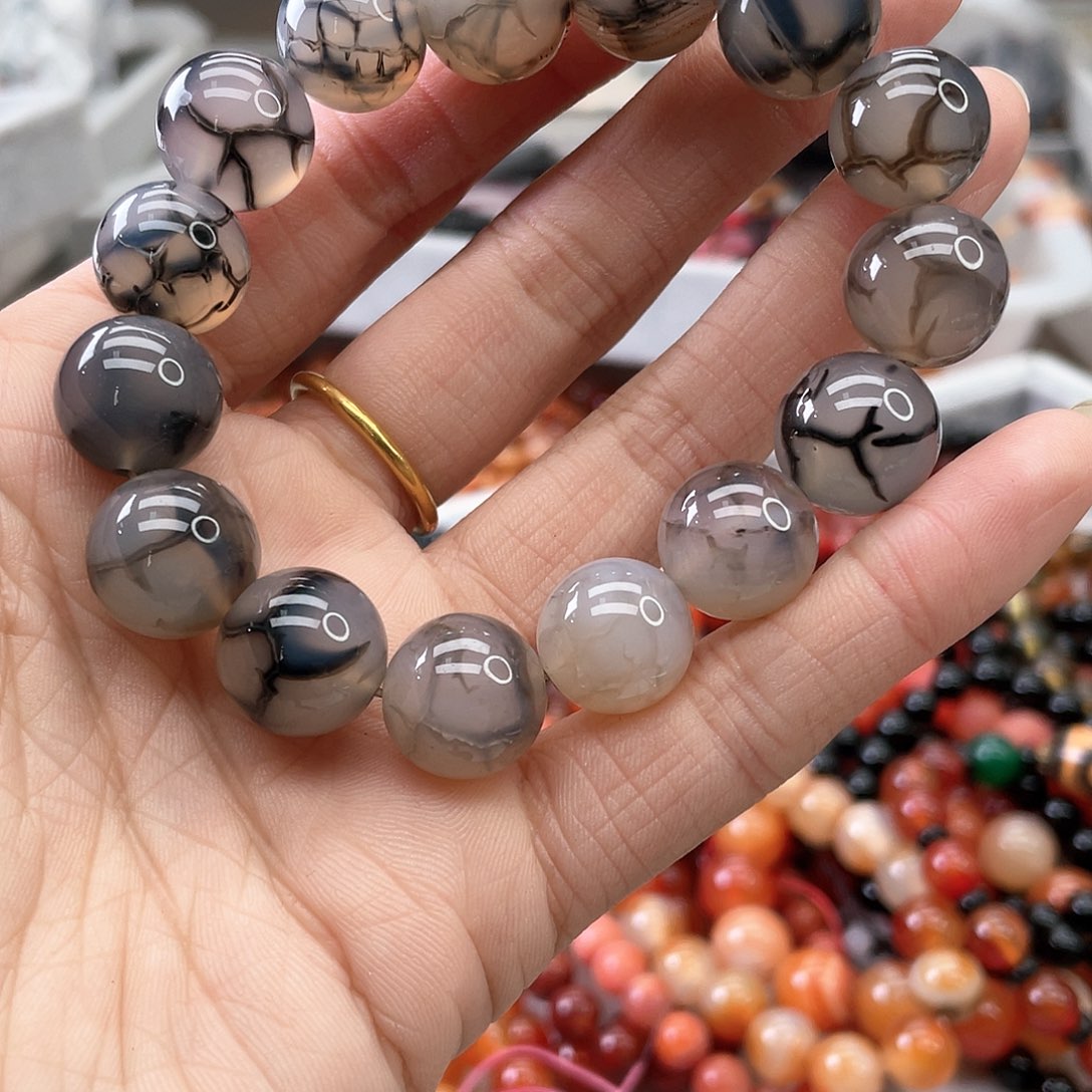 玛瑙/玉髓耳钉合金风***然龟背纹玛瑙手串