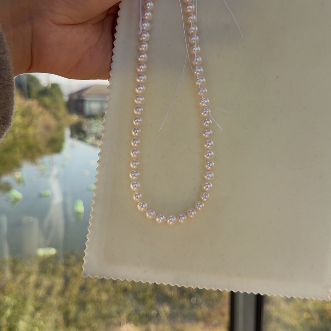 颈饰银S925镶嵌淡水珍珠7-8无核极光镜面炫彩白透粉