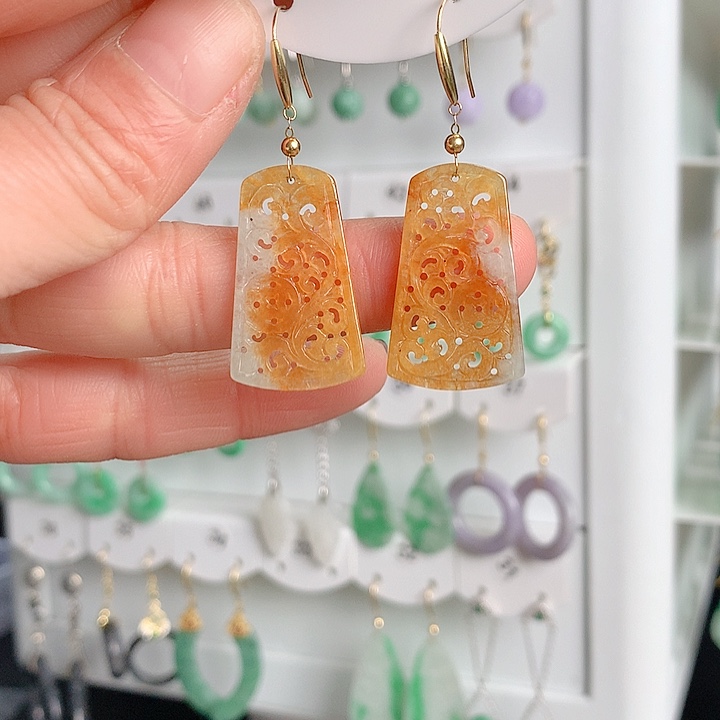 翡翠耳饰18K金镶嵌翡翠
