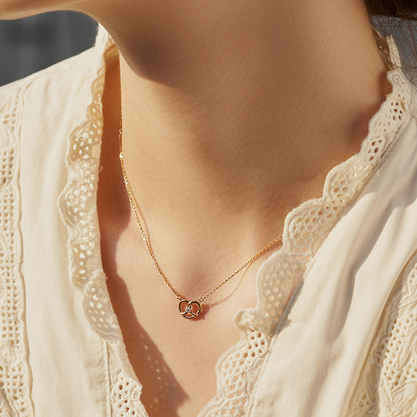 链子925银合成锆石 S925银镀18K金锆石可爱碱水结项链吊坠