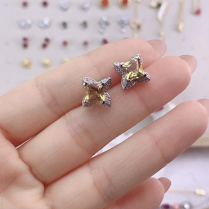 水晶耳饰银S925镶嵌耳饰