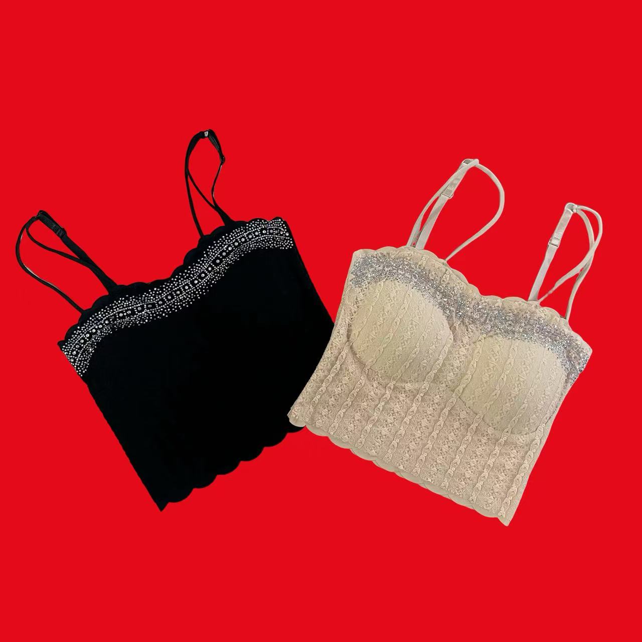 【漫老板】785私服 定制高品质波纹无痕烫钻吊带美背