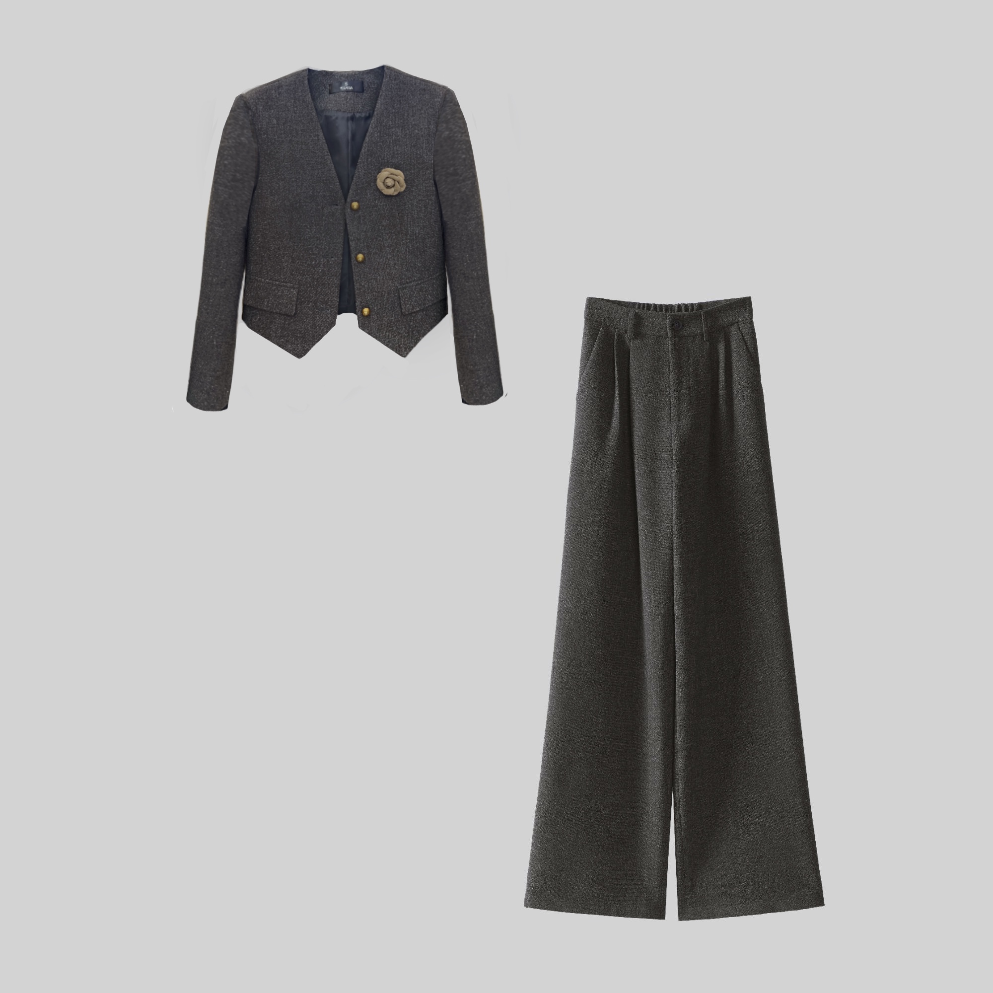 【纪朵研】8130时尚气质两件套女2025秋新款气质显瘦外套阔腿裤套装