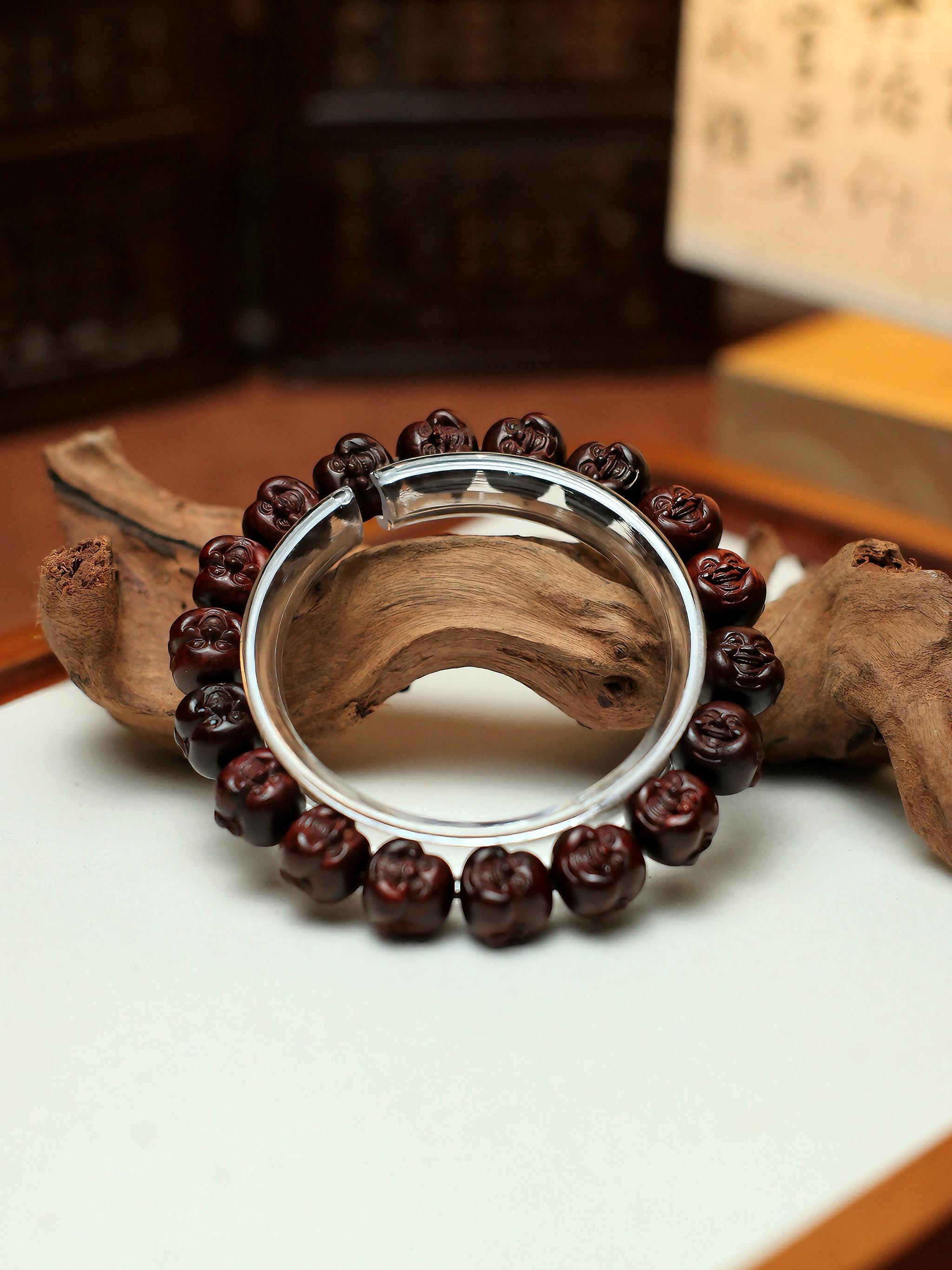 保真印度小叶紫檀11mm弥勒佛藏品级盘玩手串