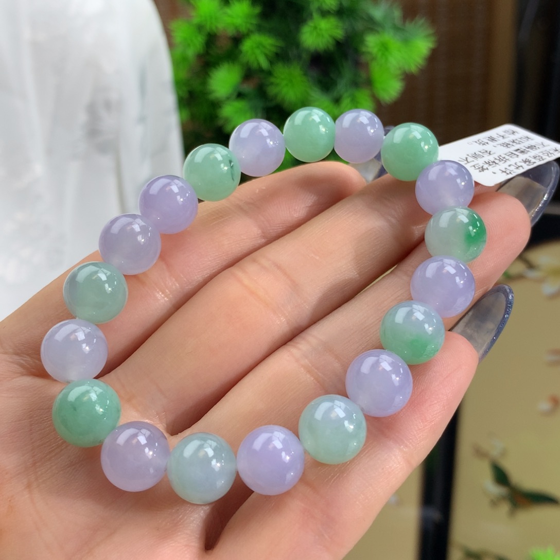 翡翠手链未镶嵌冰胶双彩手链卡10m m