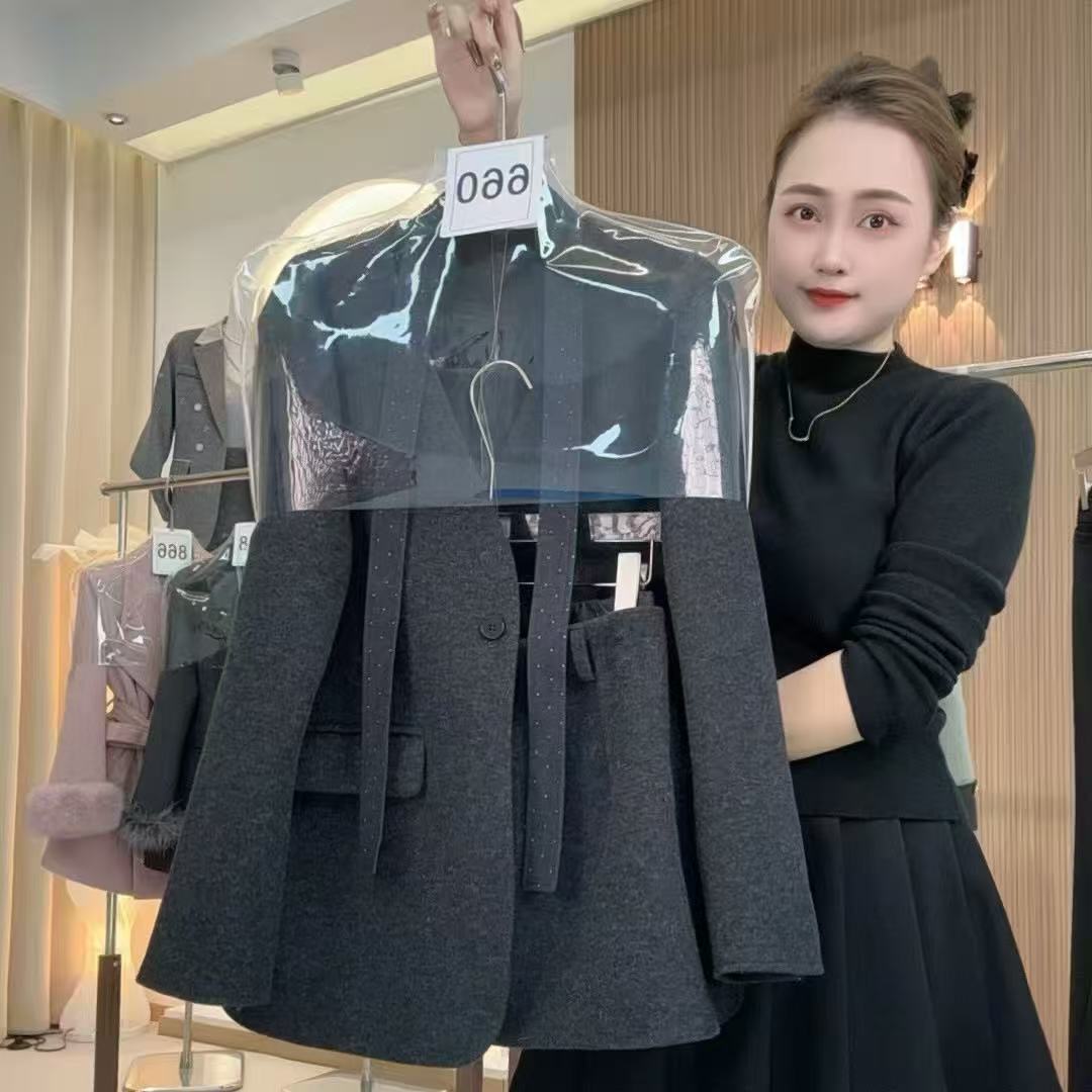 休闲时尚套装西服外套女2025秋冬新款韩版气质高级感毛呢两件套装