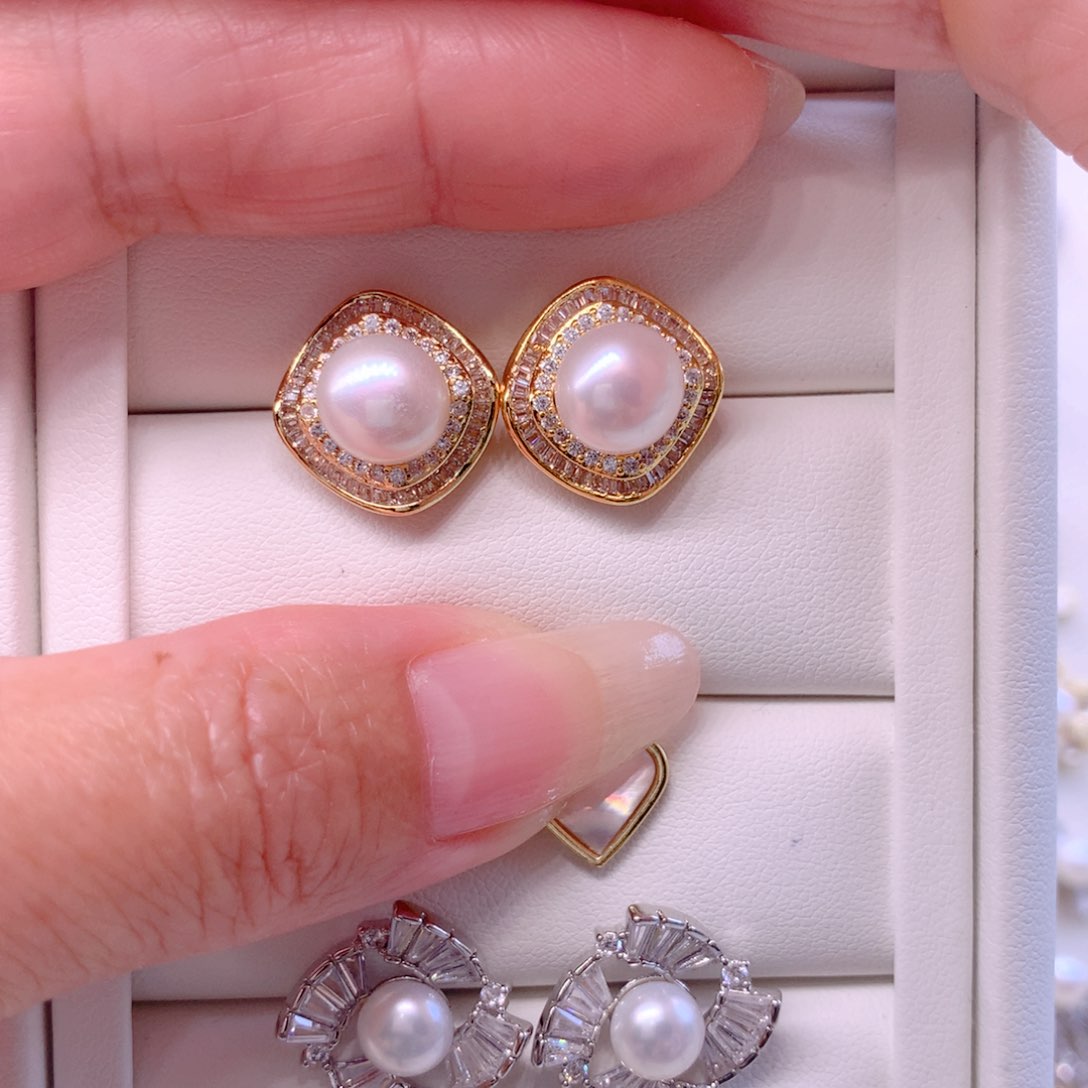 合金淡水珍珠耳饰