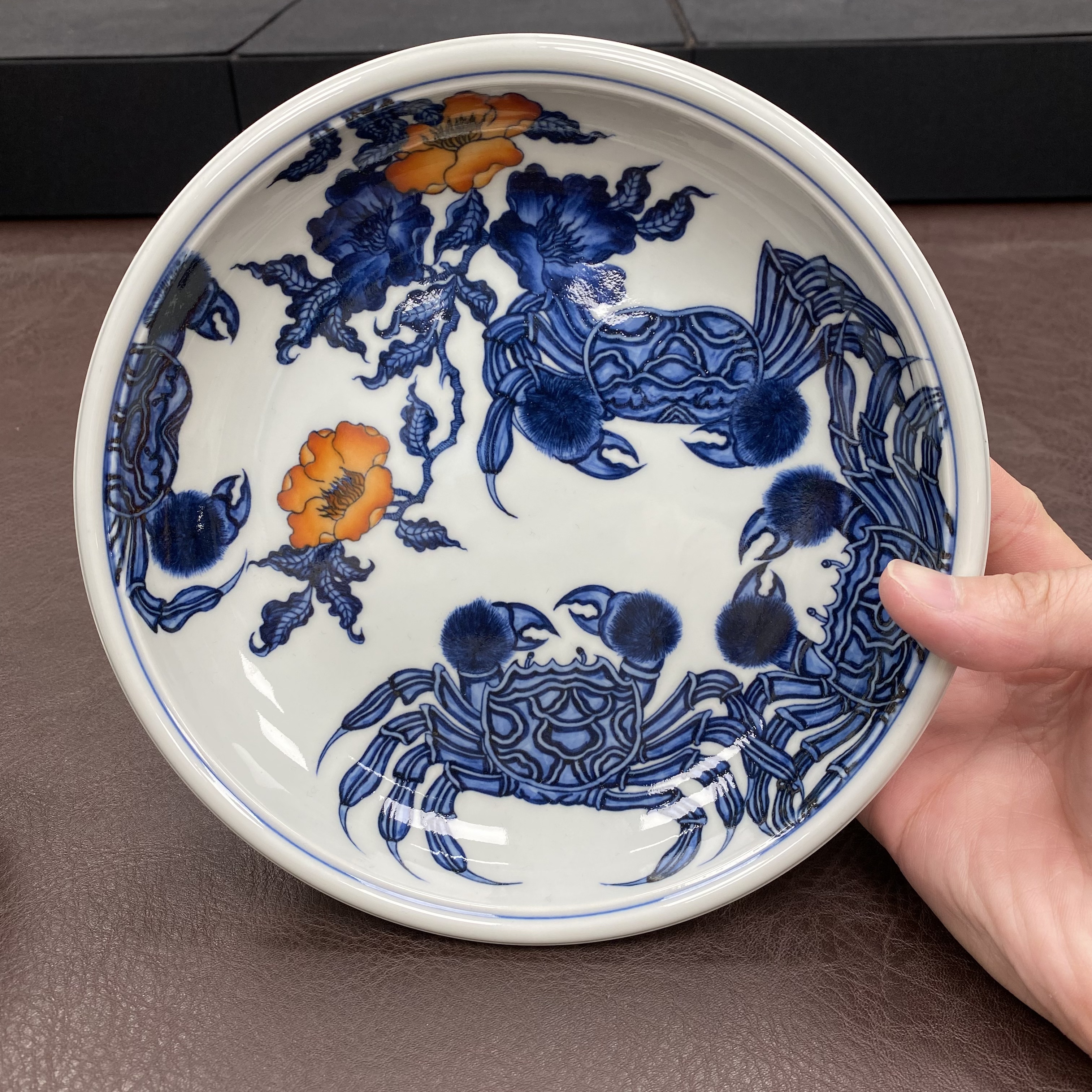 当代 又见春风青花矾红螃蟹壶承茶盘景德镇手工纯手绘茶具茶盘