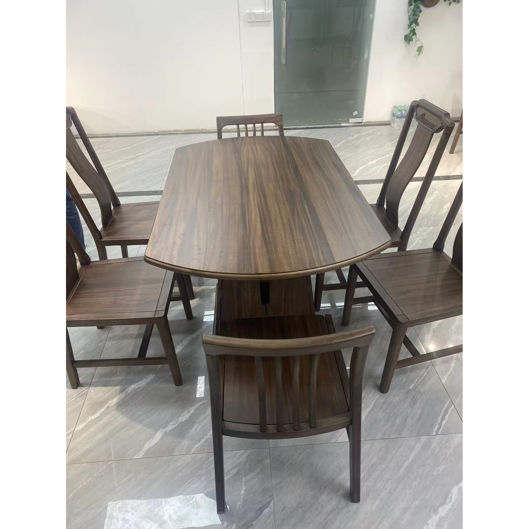 新中式黑胡桃餐桌方圆两用饭桌家用餐桌椅组合现代简约桌子可伸缩