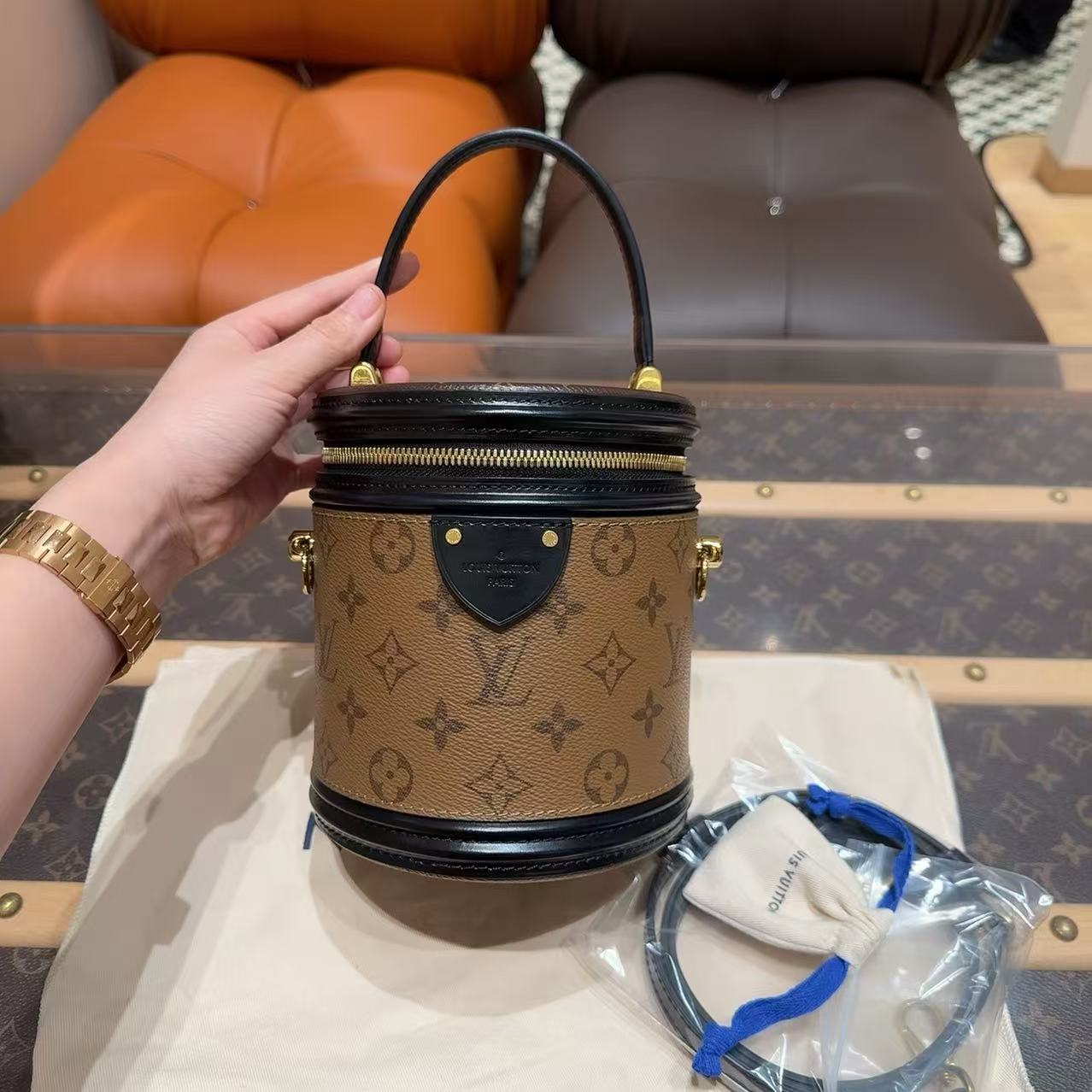 路易威登/未使用 LouisVuitton/路易威登 Cannes 老花发财桶手提