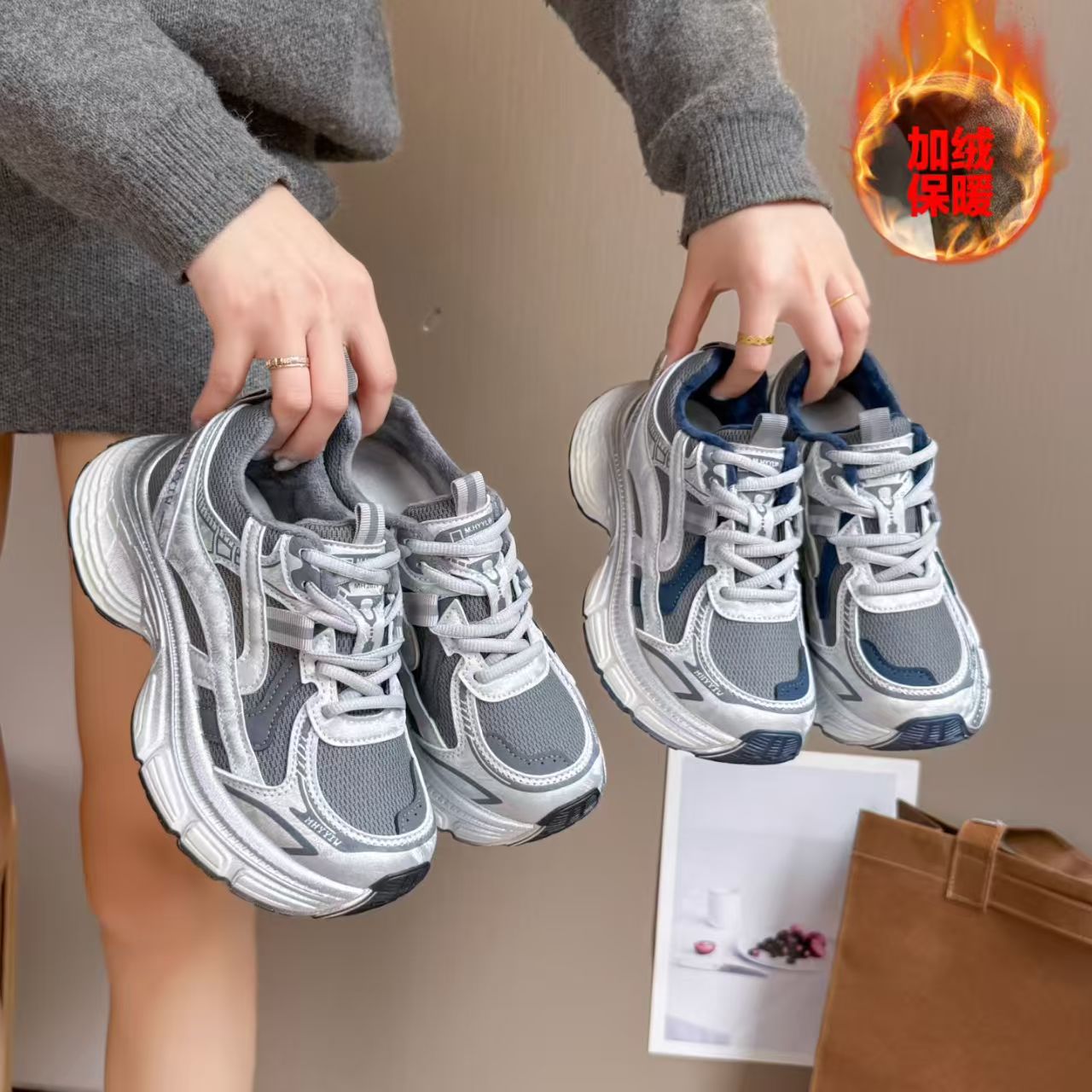 棉款厚底老爹鞋女小个子增高松糕鞋休闲百搭运动潮鞋9931X6