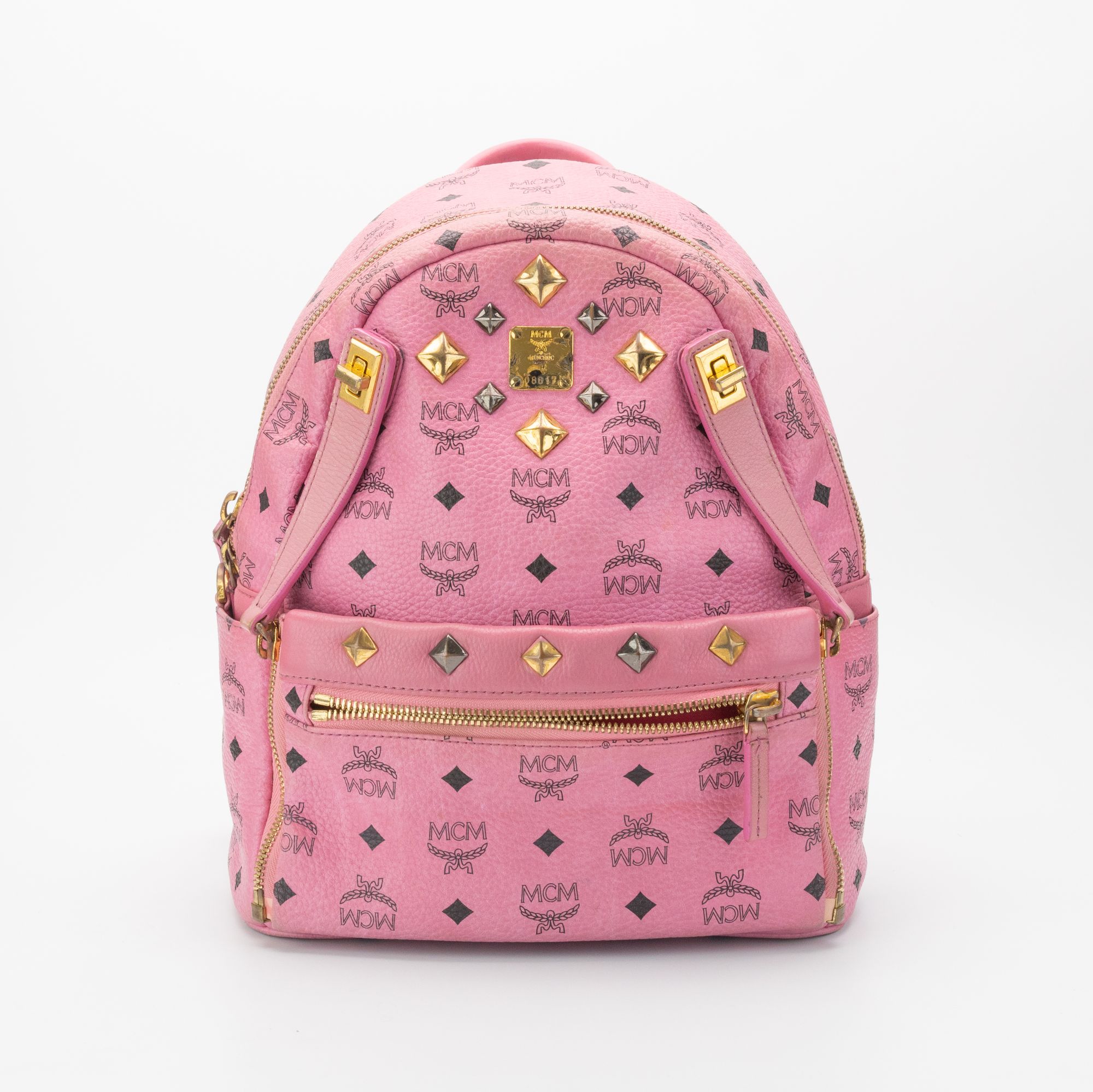 99新 MCM 粉色铆钉双肩包！小号款7174