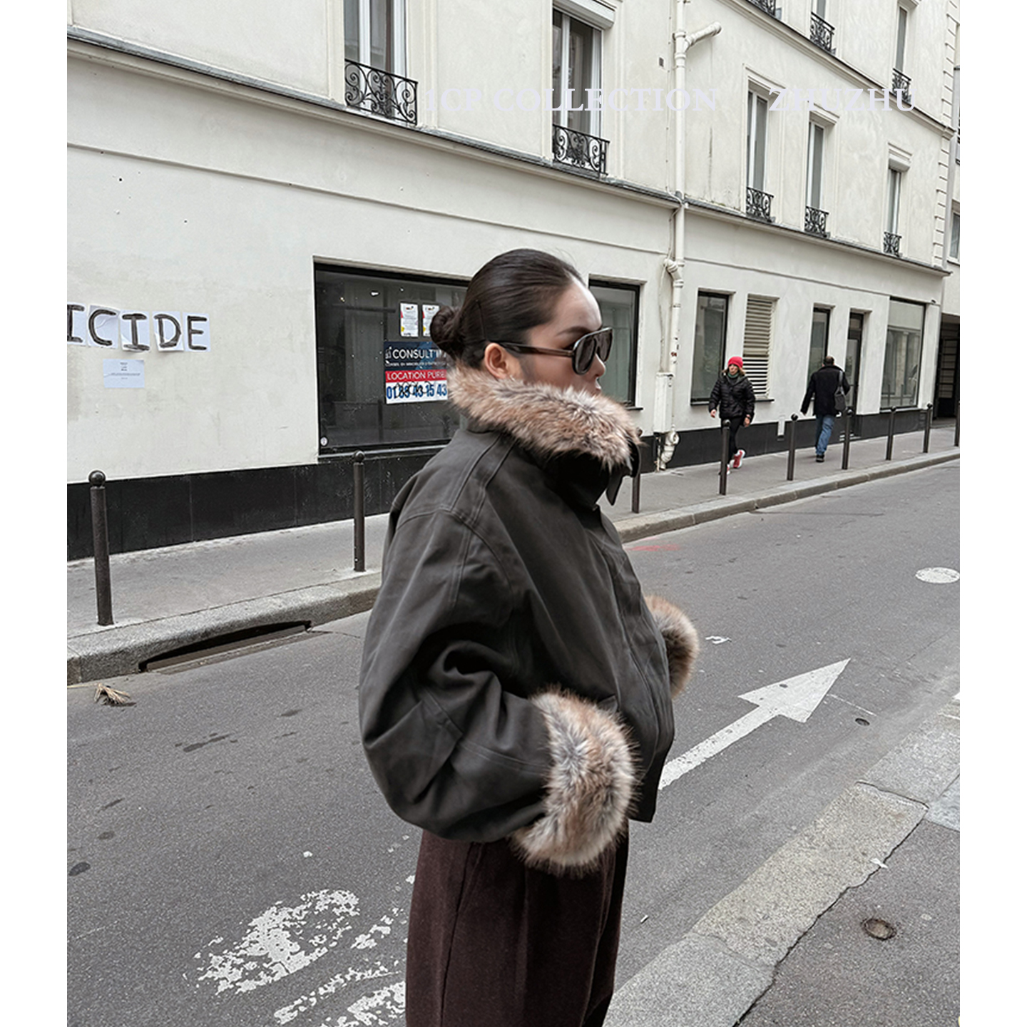 1CP 灰绿色毛毛加棉保暖外套女2025冬新款百搭长袖厚实博主感棉服