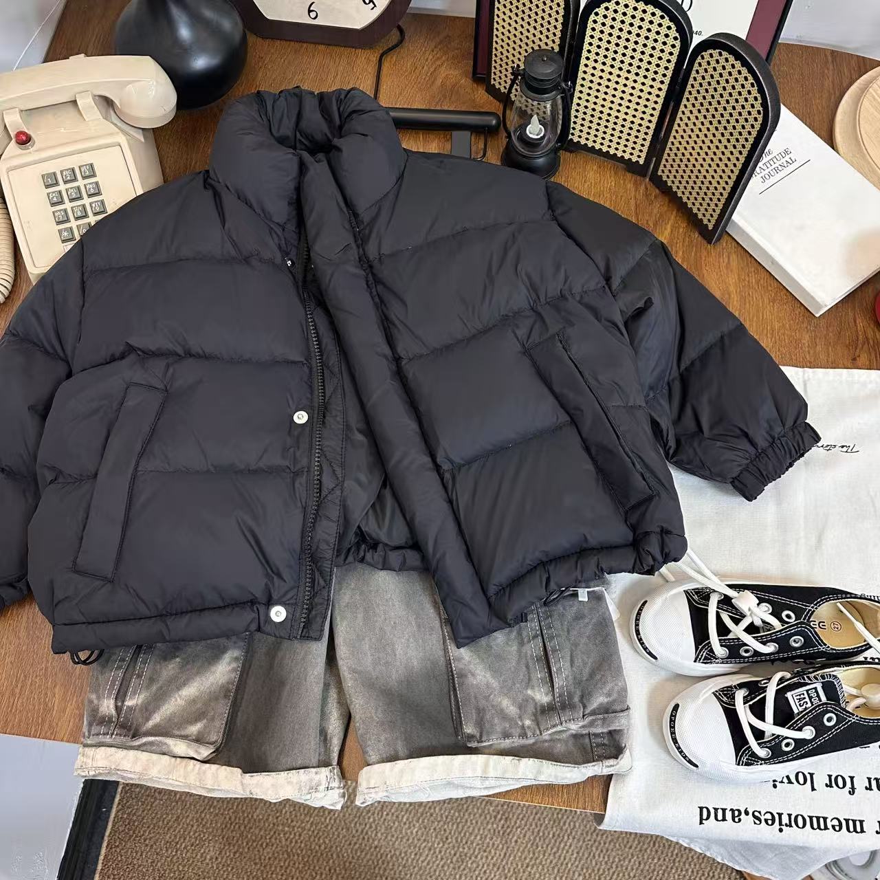 A5417男女童时髦潮流个性洋气百搭冬季抽绳立领棉服