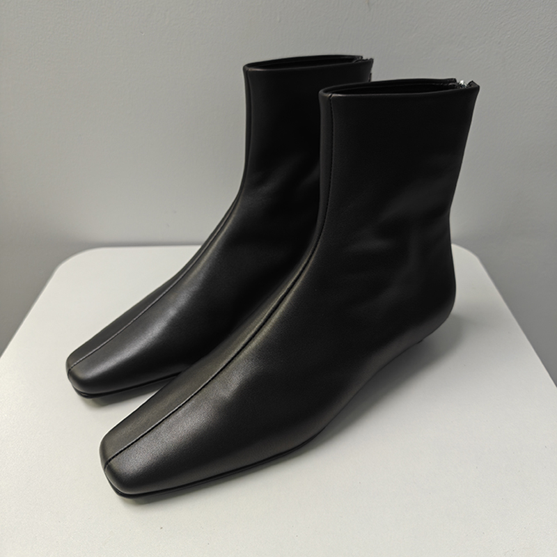 极简百搭时装小踝靴短靴女2025新款方头低跟后拉链真皮切尔西靴