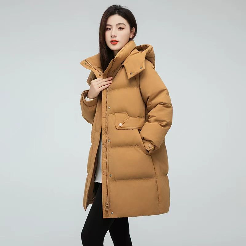 2025中长款棉服女加厚外套冬季宽松韩版百搭棉衣棉袄可拆卸帽外套
