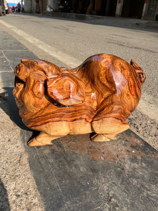 香樟木福猪摆件木雕生肖猪动物工艺品家居饰品礼品长33宽21高20