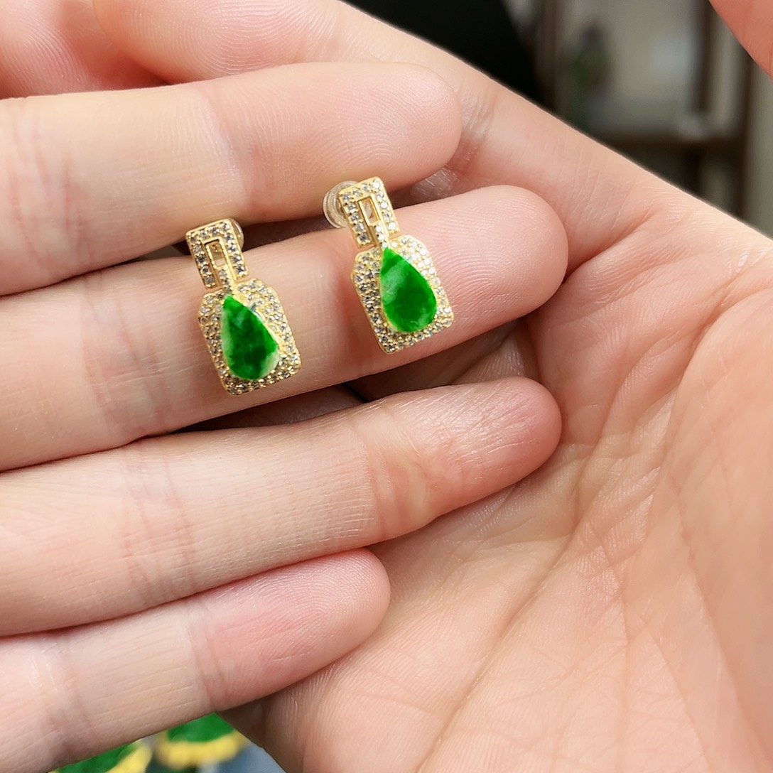 翡翠耳饰银S925镶嵌耳饰