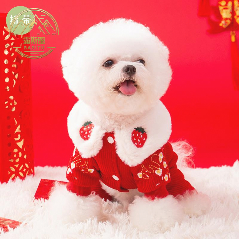 抹茶宠物新年喜庆四脚棉衣冬季泰迪比熊博美小型犬狗狗衣服秋冬款