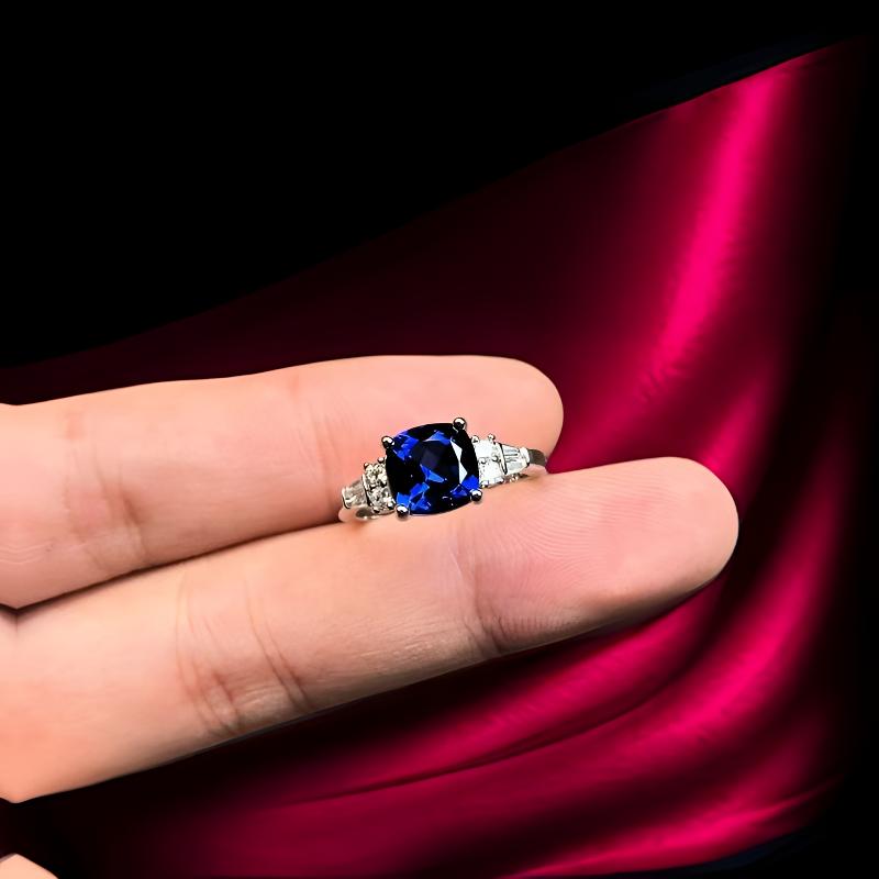 如懿高订名饰223-轻奢培育丝绒蓝宝石精切合金戒指