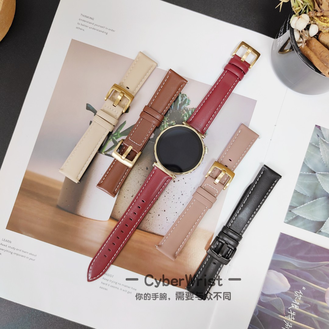 新款尖尾牛皮gt6薄款秋冬氛围表带适用gt5超薄GT4透气watch5