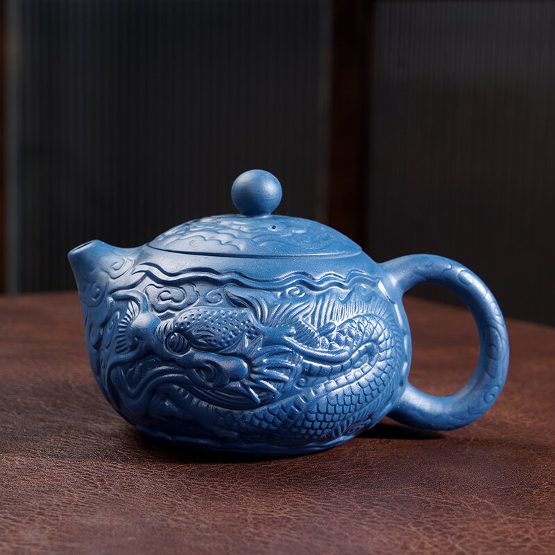 （k）天青泥满工雕祥龙壶